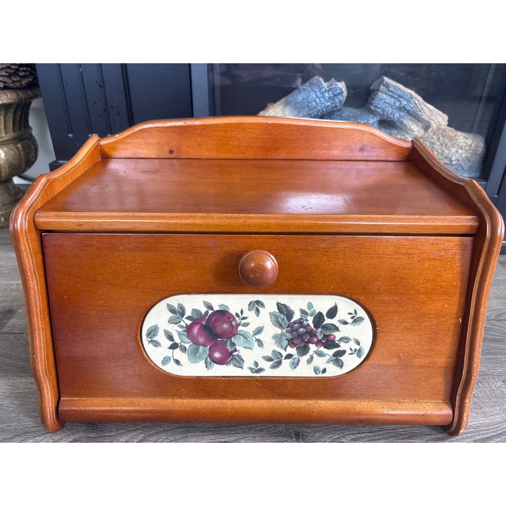 Vintage 70's  VTG POMERANTZ Wooden Bread Box Fruit Motif